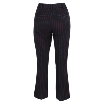 Max Mara Pin Stripe High-Rise Straight-Leg Trousers in Navy Blue Wool