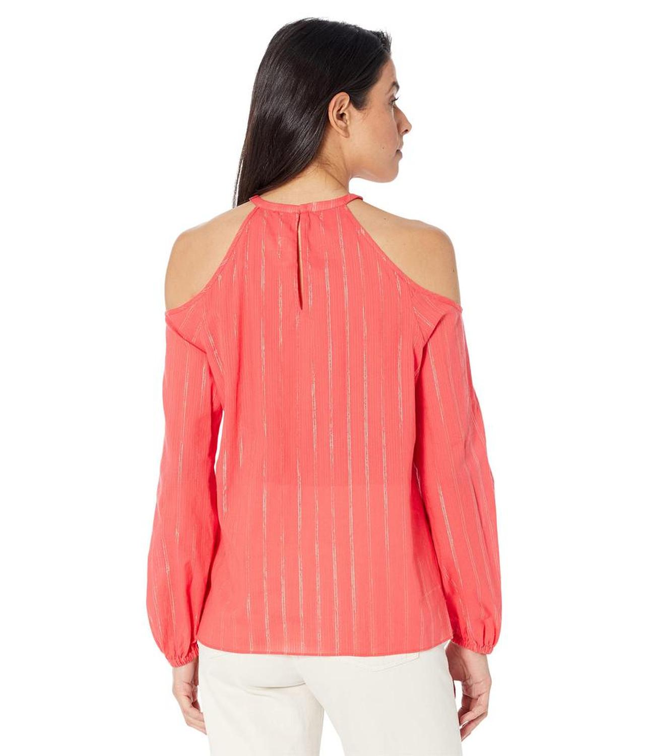 Metallic Stripe Cold-Shoulder Top