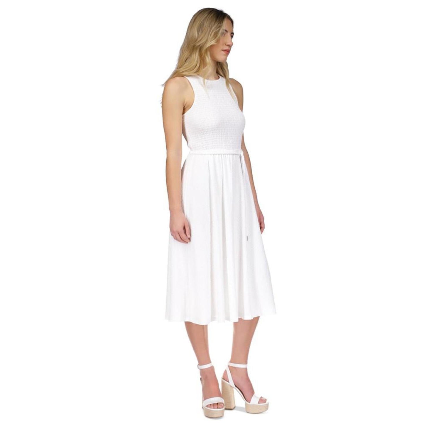 Women's Smocked Textured Sleeveless Midi Dress