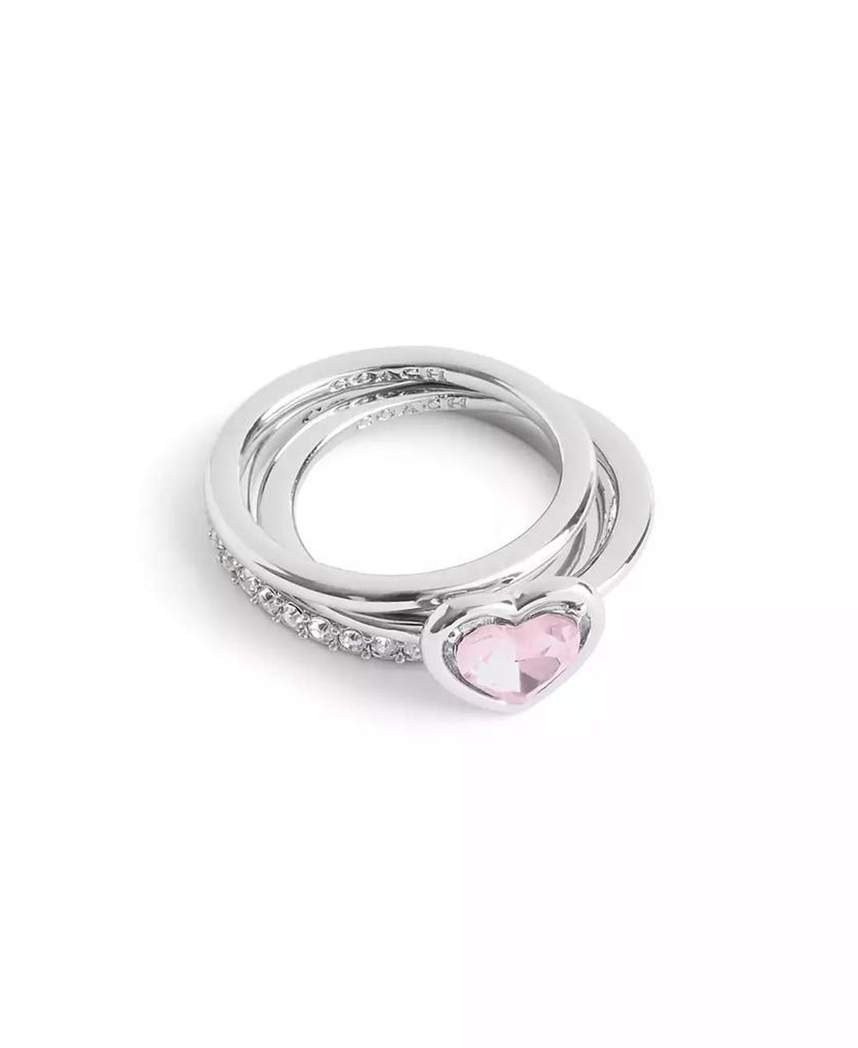 Faux Stone Halo Heart Stackable Ring Set