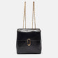 Black Glossy Leather Chain Strap Backpack