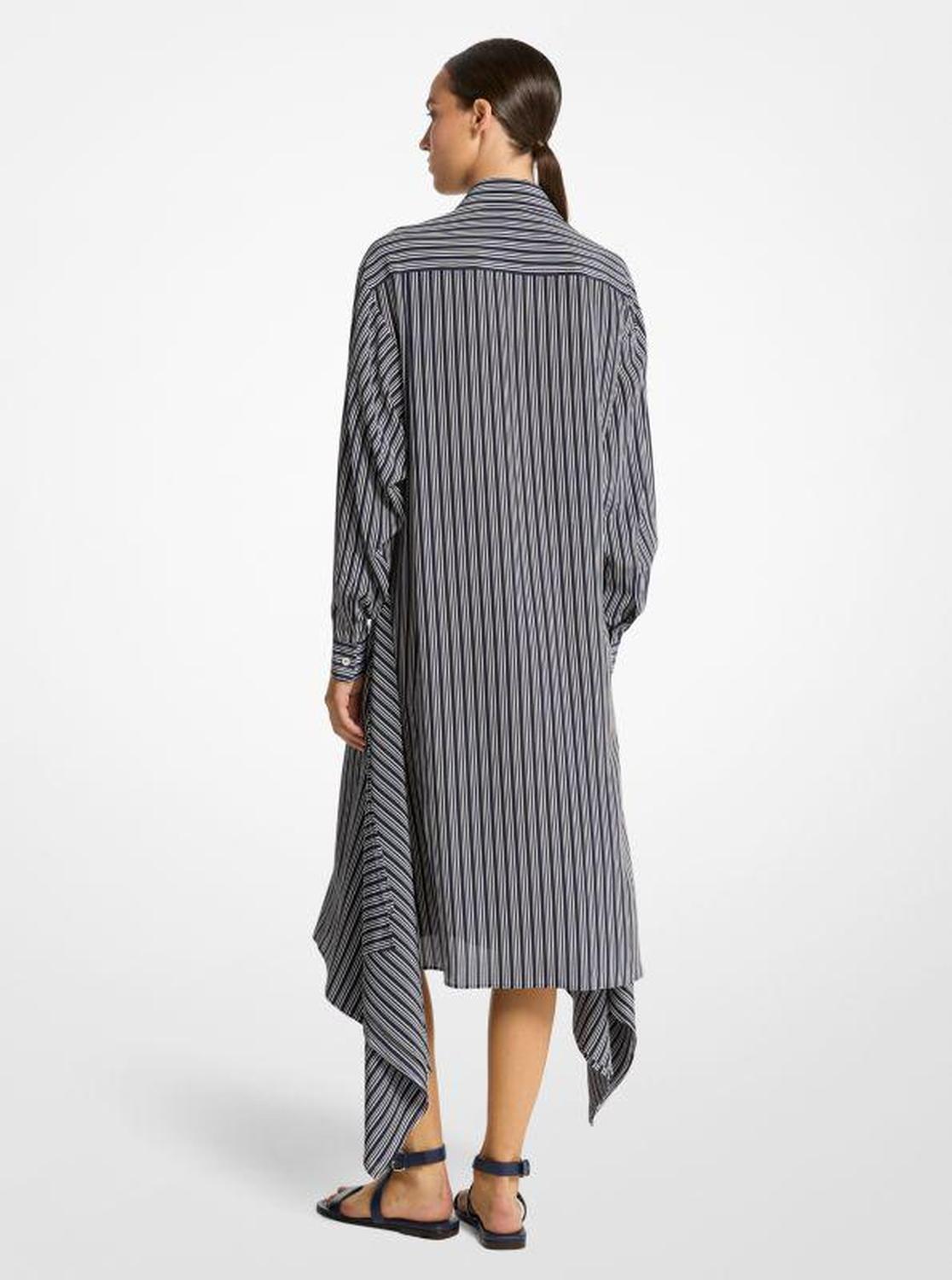 Striped Silk Crepe De Chine Cascade Shirtdress