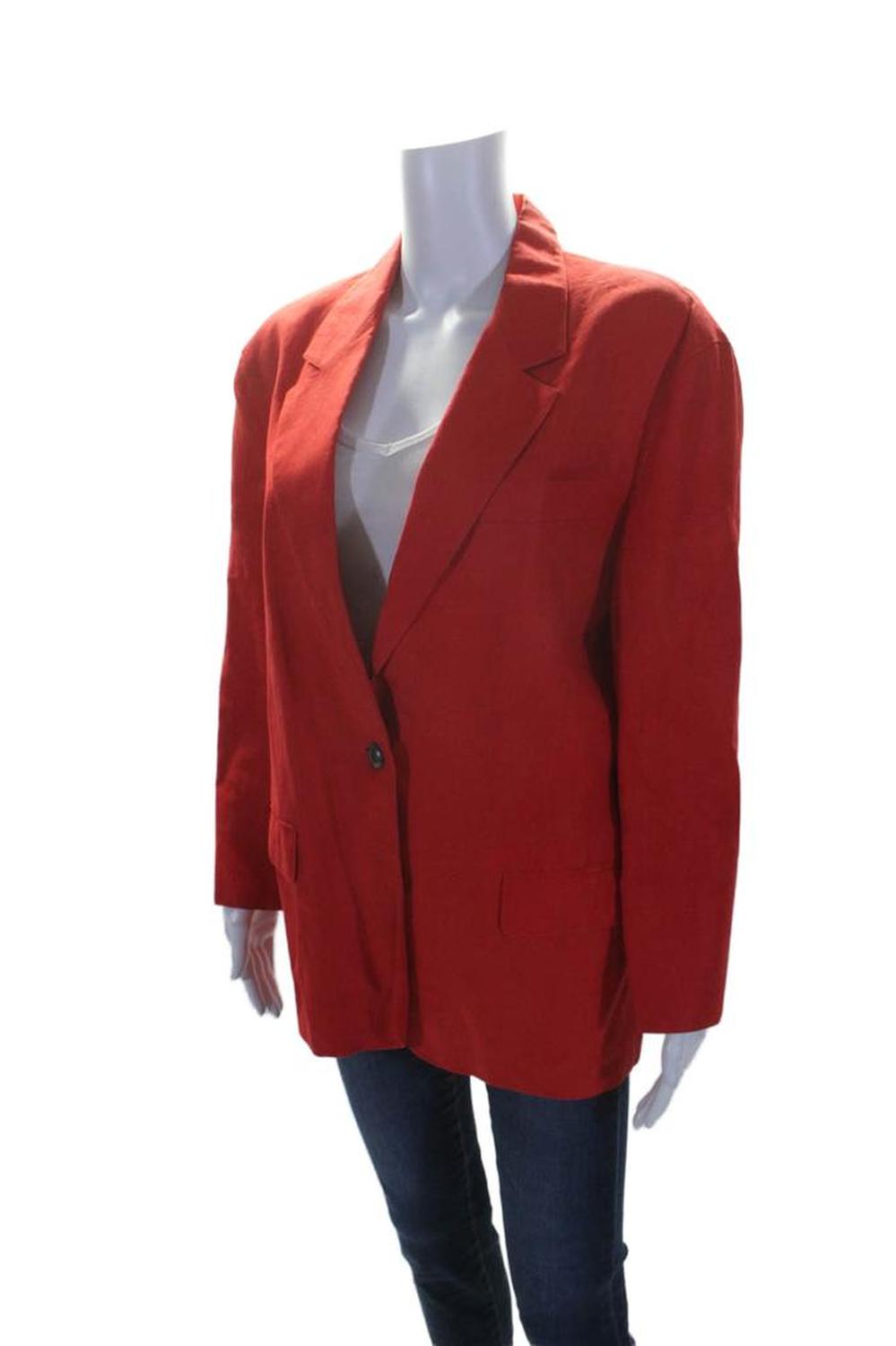 Max Mara Womens Linen Long Sleeves Single Button Blazer Jacket Red