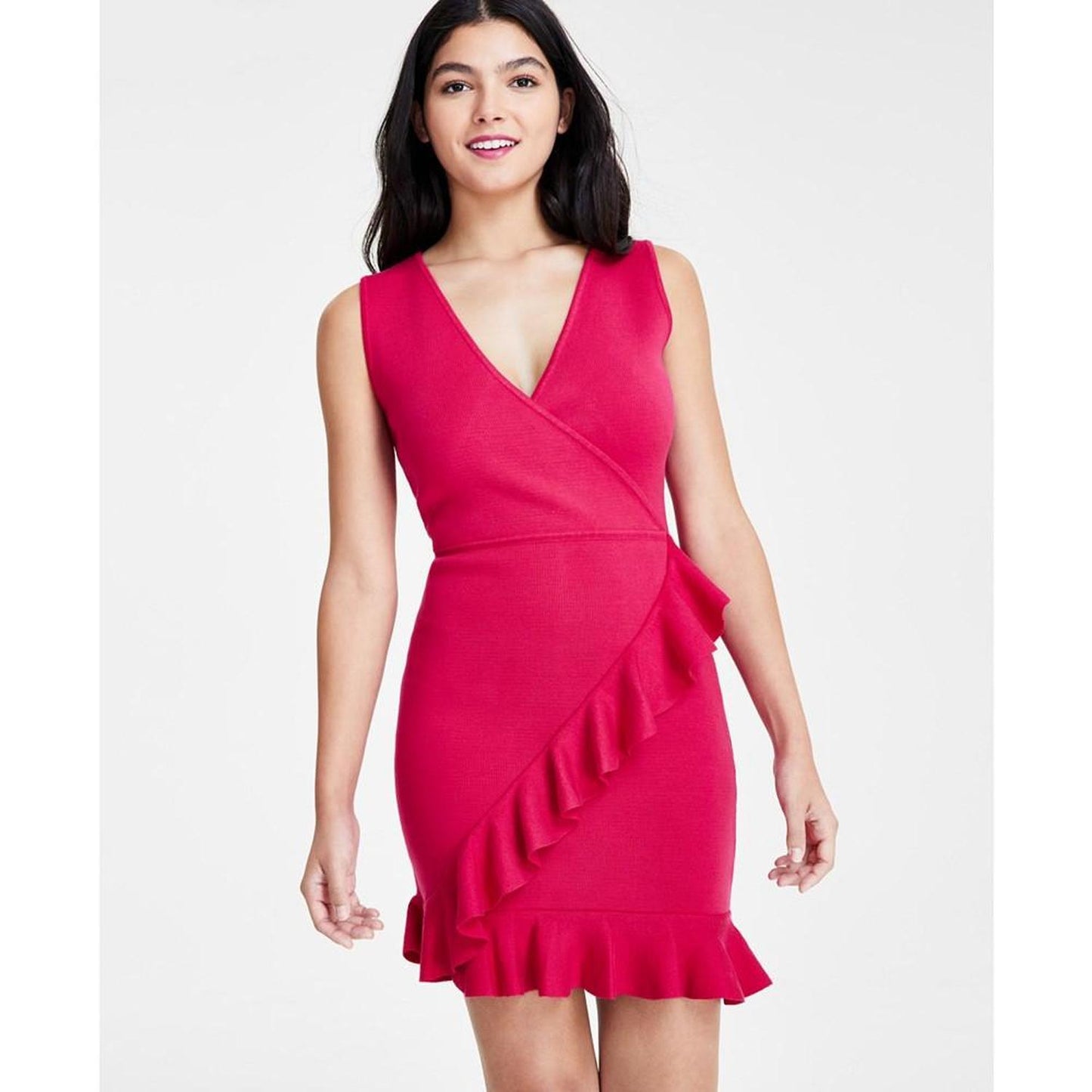 Women's Ruffle-Trim Surplice-Neck Knit Dress