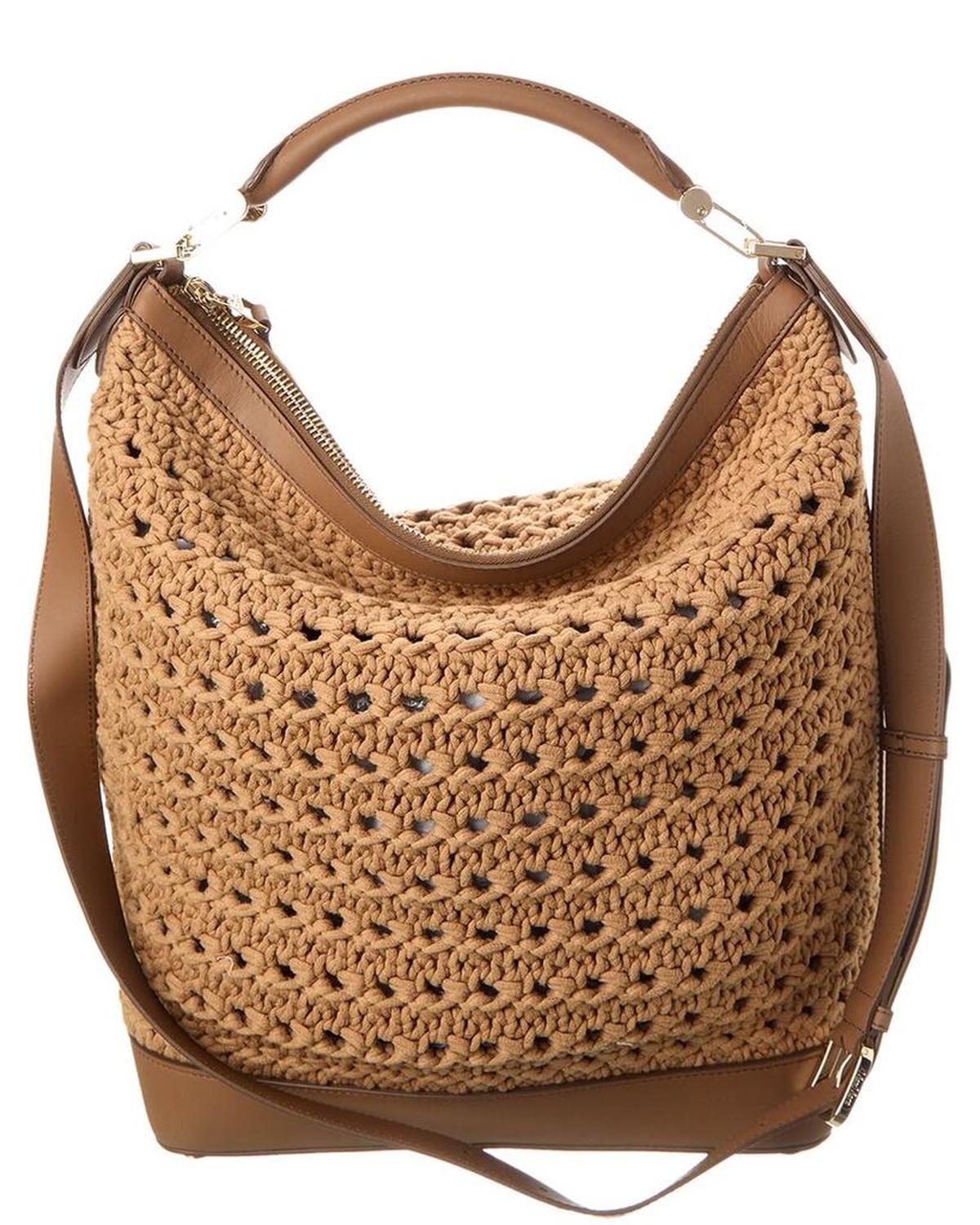 Max Mara Jean Woven & Leather Shoulder Bag