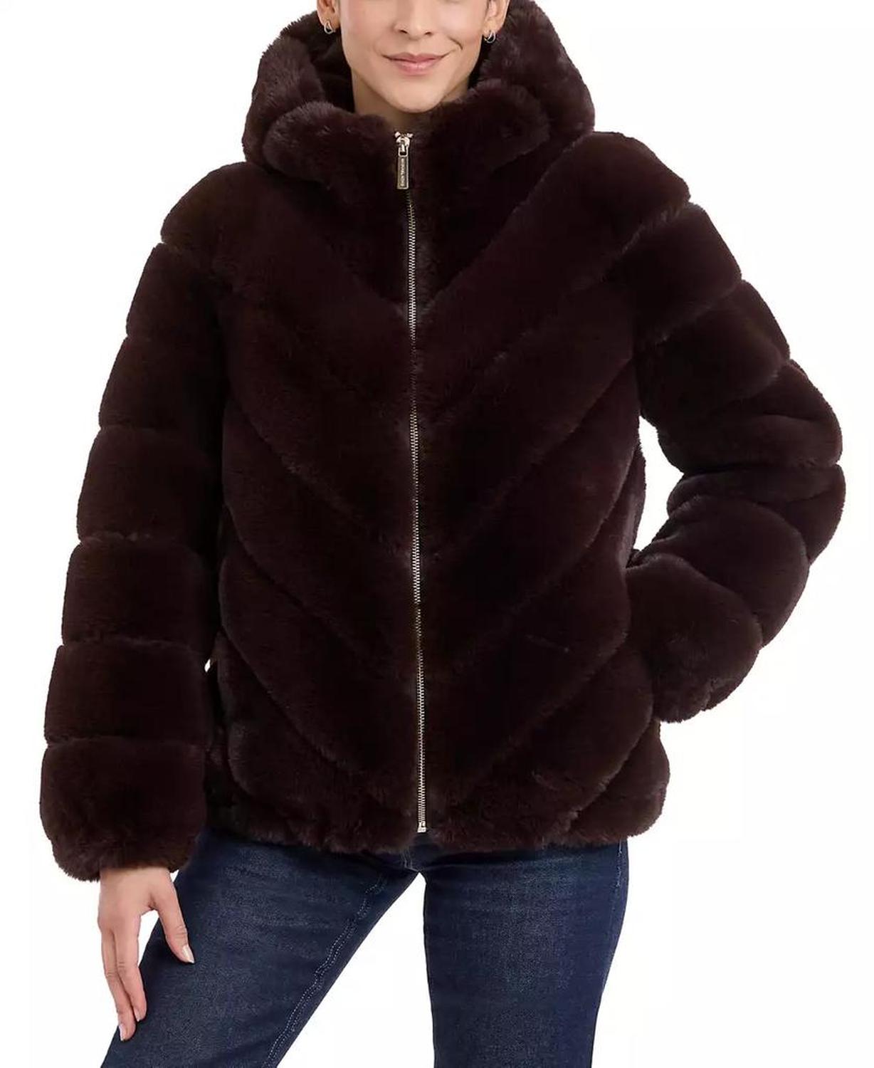 Petite Hooded Faux-Fur Coat