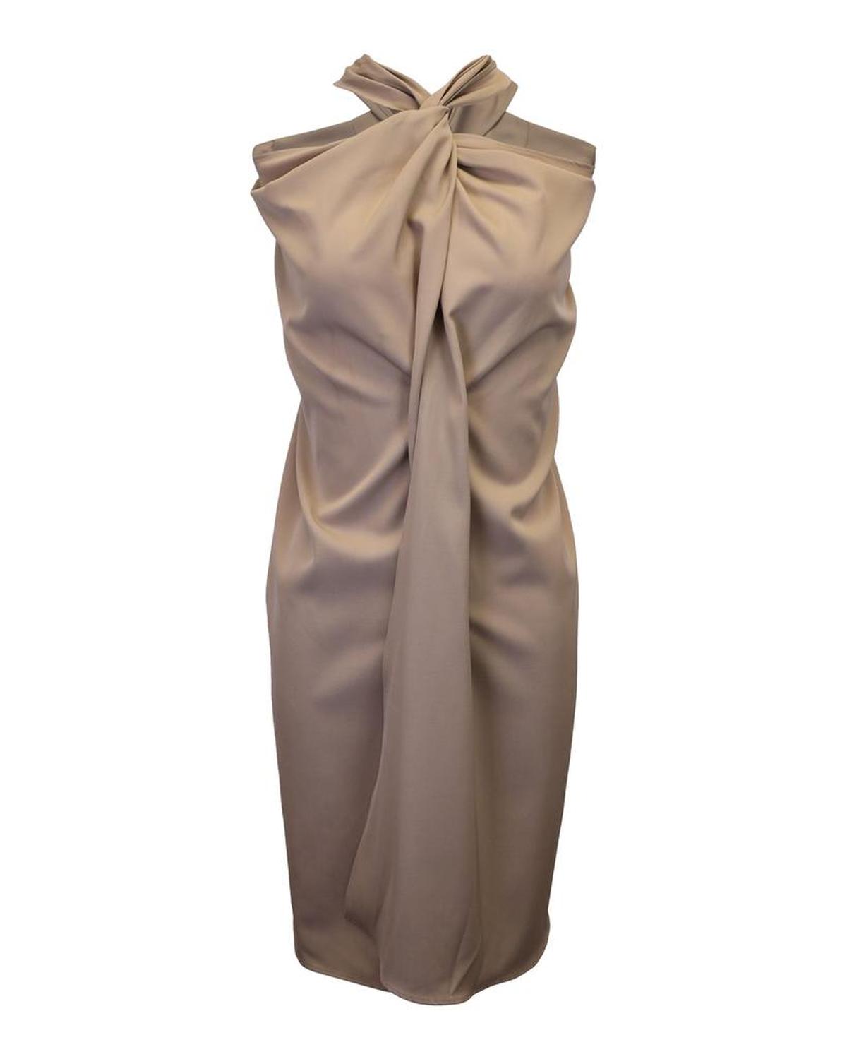 Max Mara Twisted Halter Dress in Beige Wool