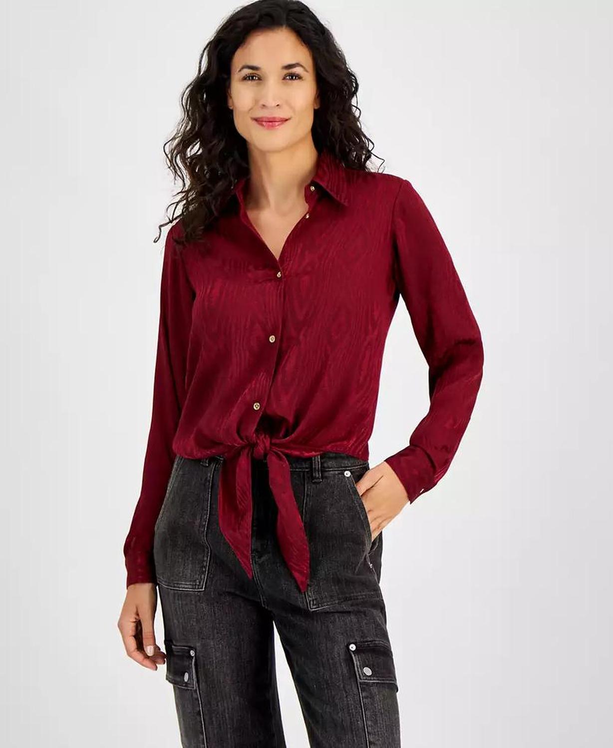 Women's Long-Sleeve Tie-Hem Shirt