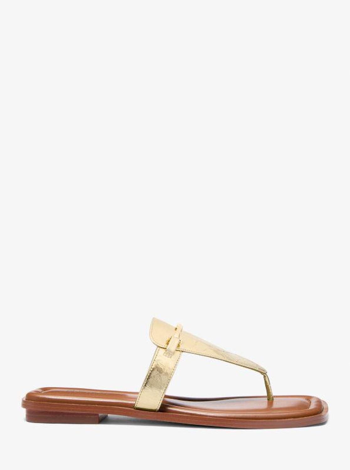 Lena Metallic Leather T-Strap Sandal