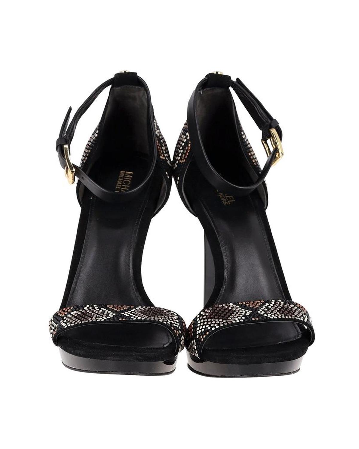 Michael Kors Embellished Open-toe High Heel Sandals in Black Leather