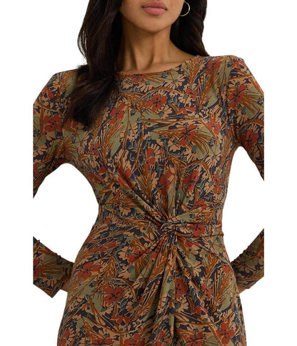 Floral Twist-Front Stretch Jersey Dress