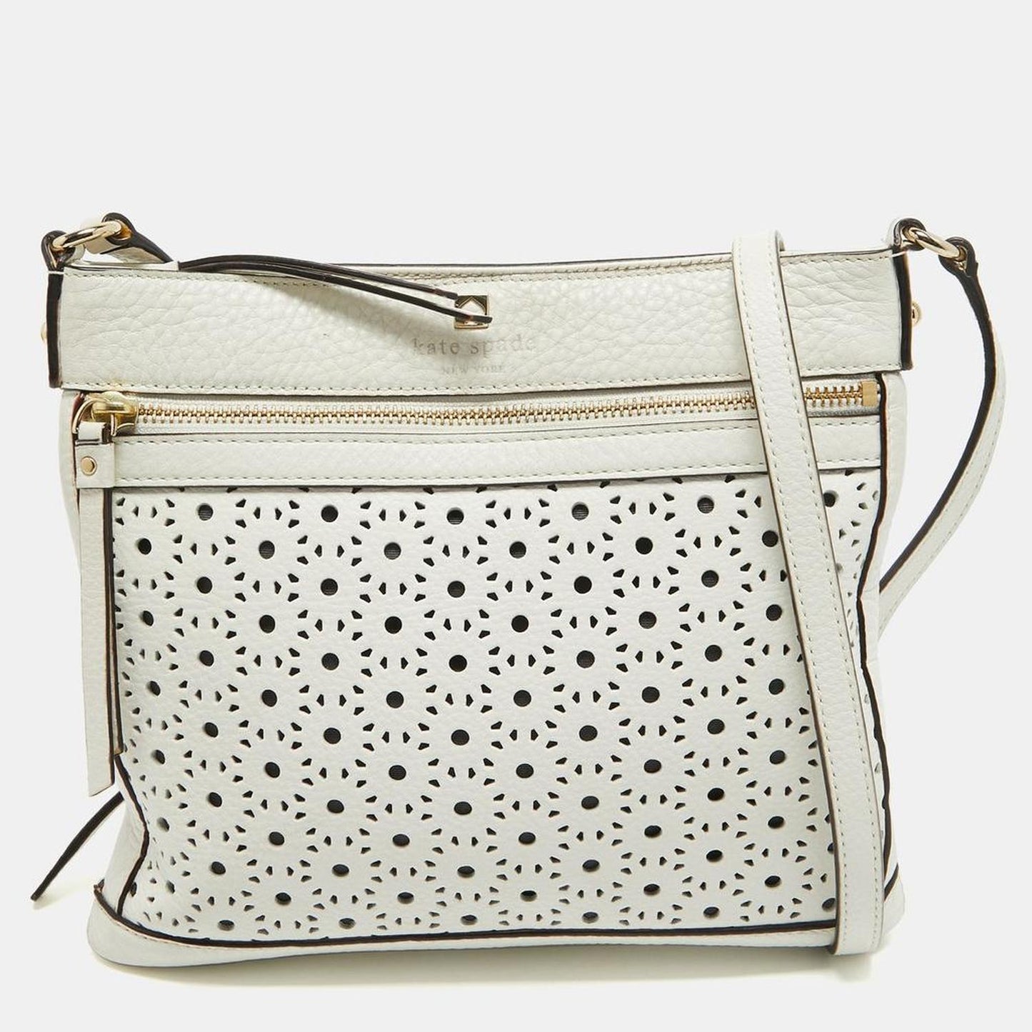 Kate Spade White Leather Lasercut Messenger Bag