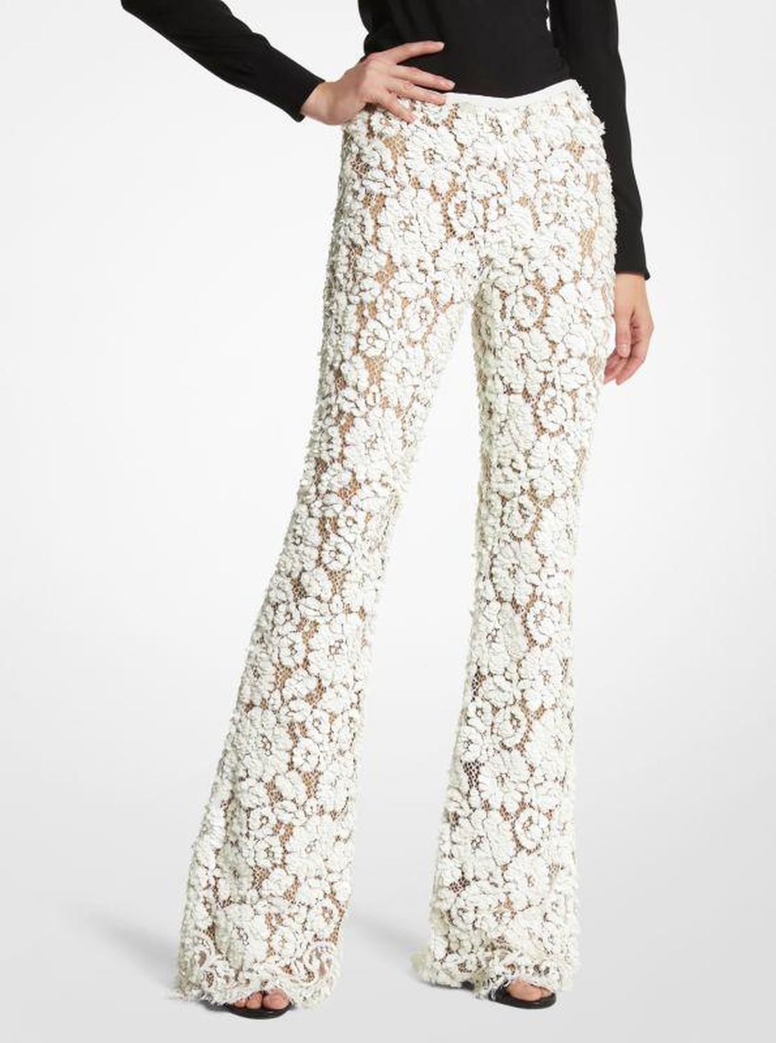 Hand-Embroidered Paillette Floral Lace Pants