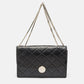 Black Glossy Quilted Leather Trouble Flap Shoulder Bag