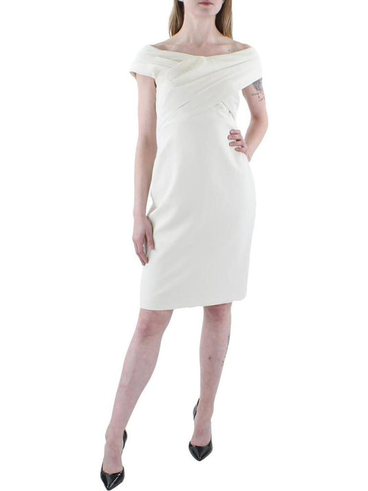 Womens Faux Wrap Bodice Draped Sheath Dress