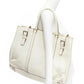 PRADA ivory white grained leather silver triangle logo buckle strap tote bag