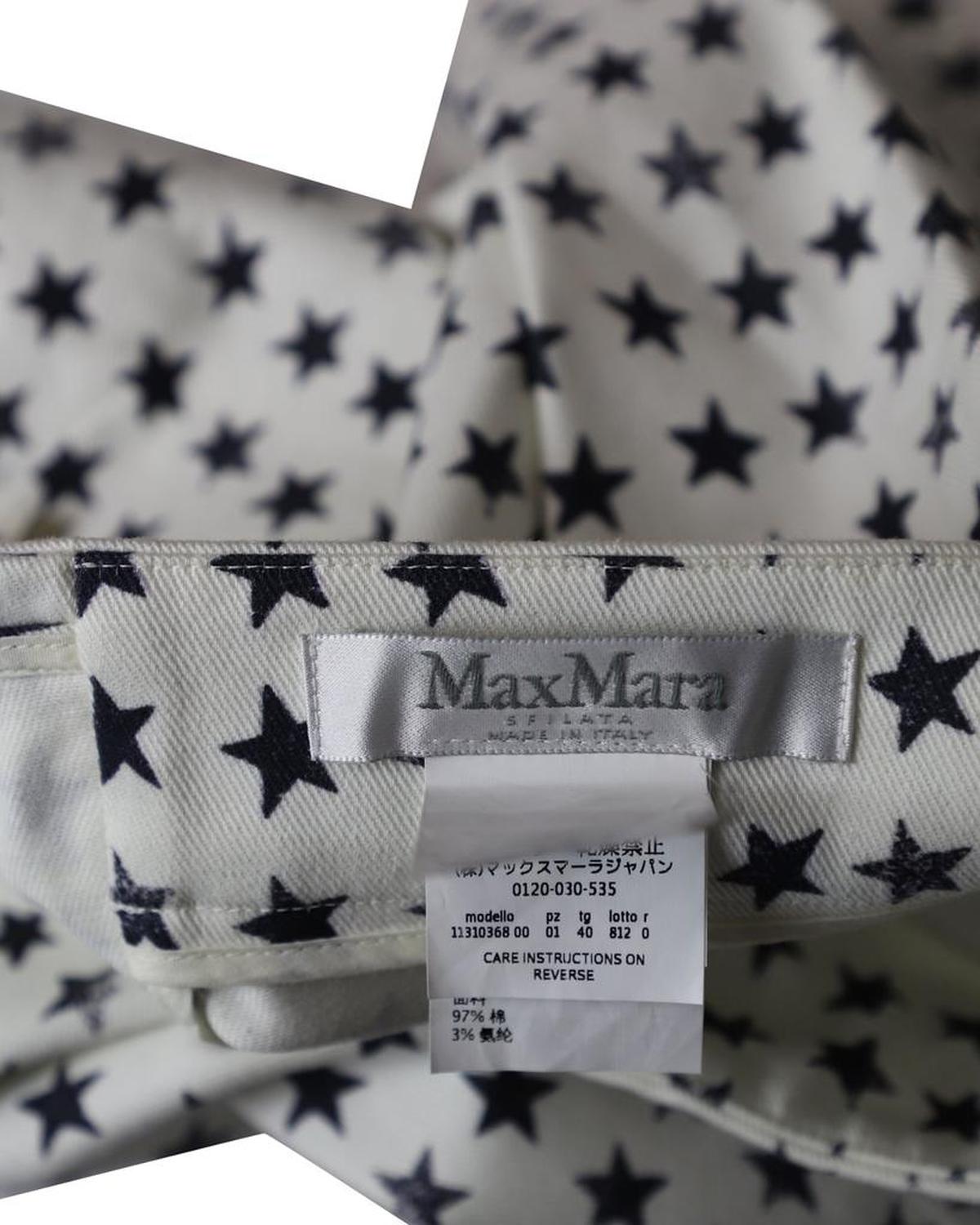 Max Mara Zirlo Star Print Flared Pants in White Cotton