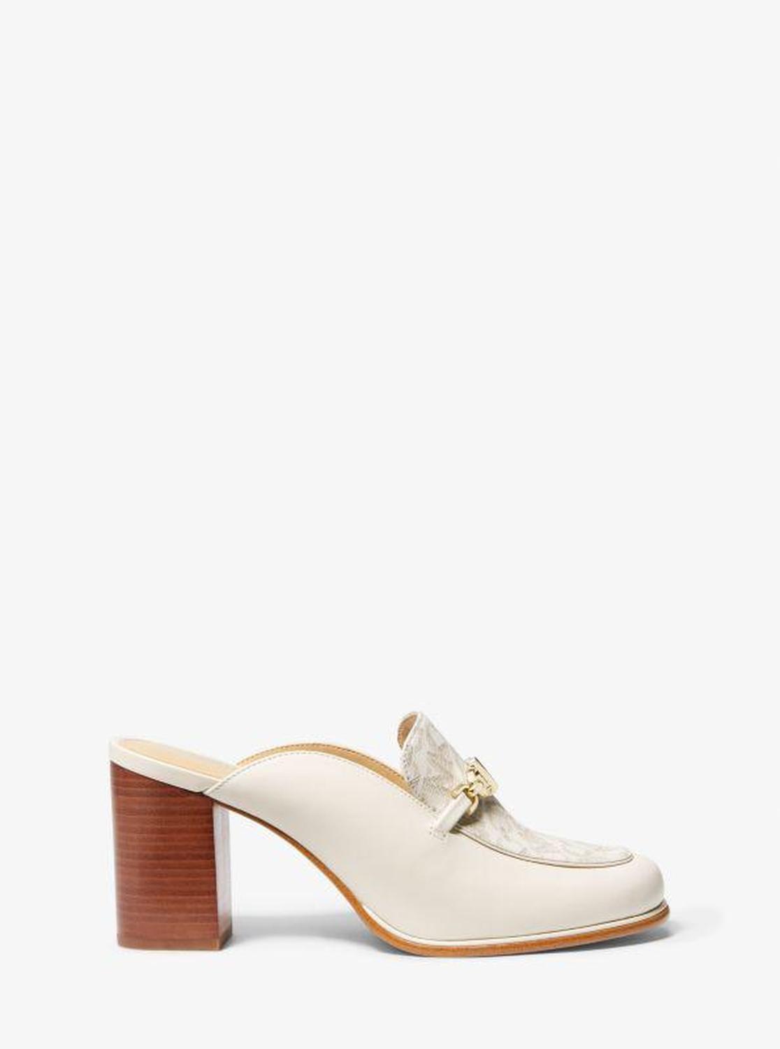 Tiffanie Leather and Empire Monogram Heeled Mule