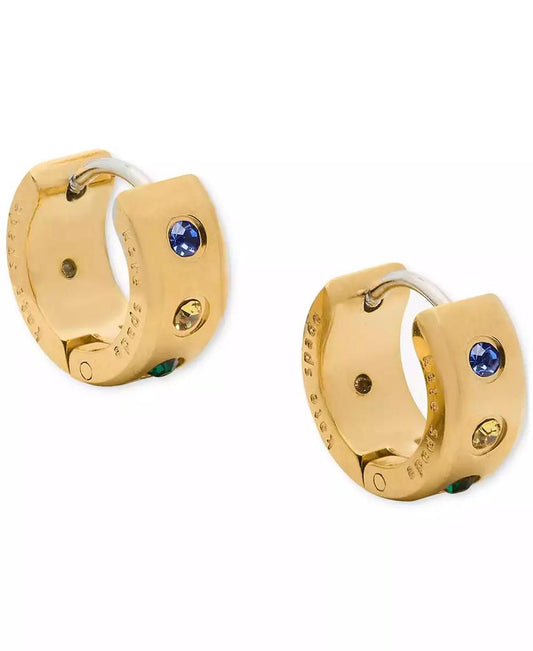 Gold-Tone Small Pavé Chunky Huggie Hoop Earrings, 0.5"