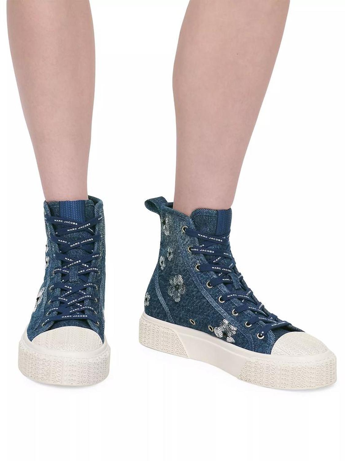 Sequined Denim High Top Sneakers