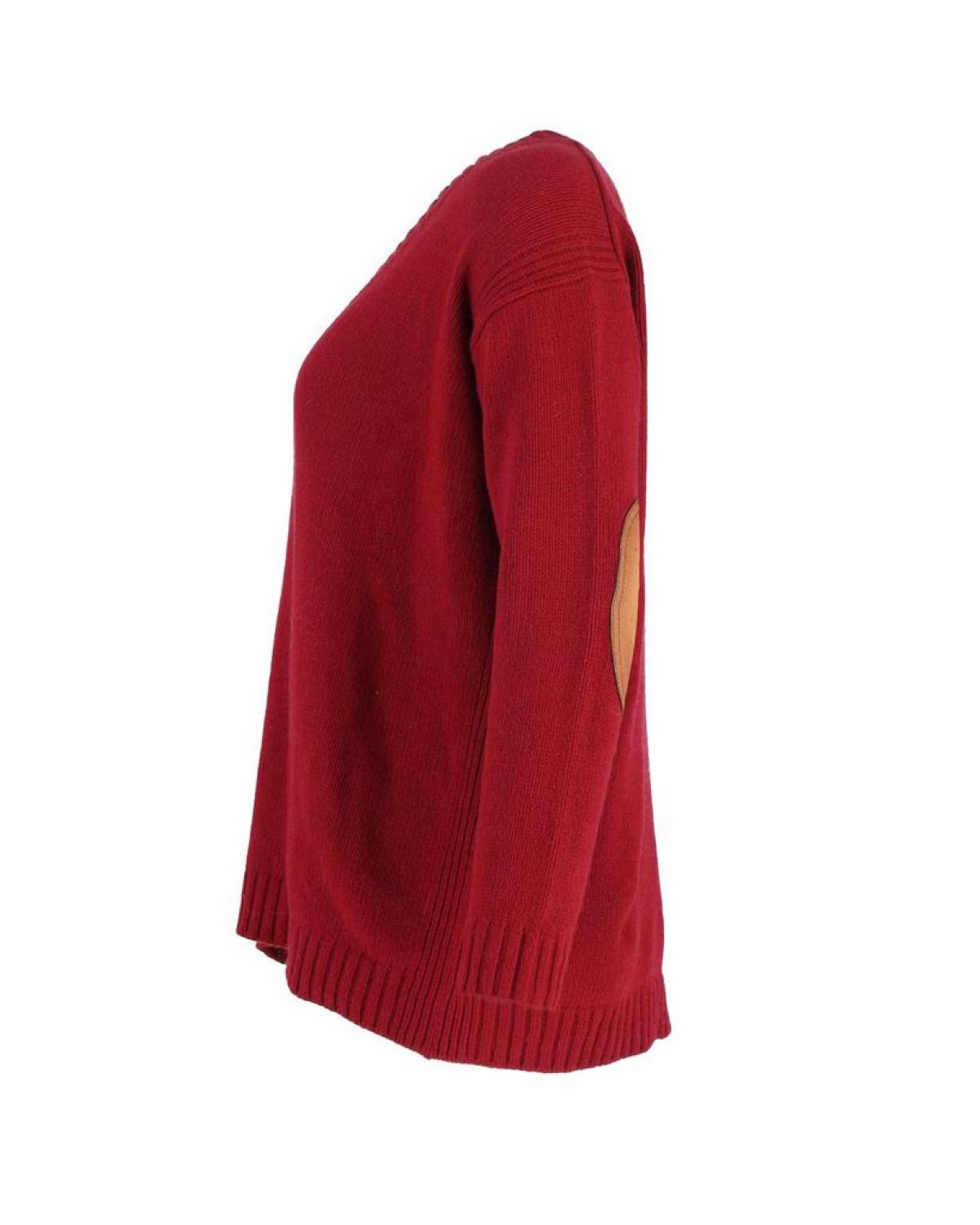 Prada Elbow Patch V-neck Sweater in Burgundy Wool