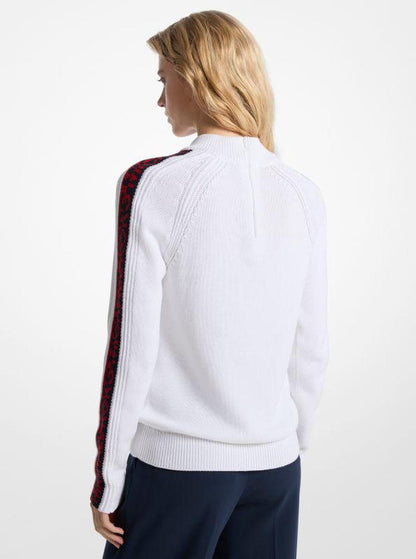 Logo Tape Cotton Blend Mock-Neck Sweater