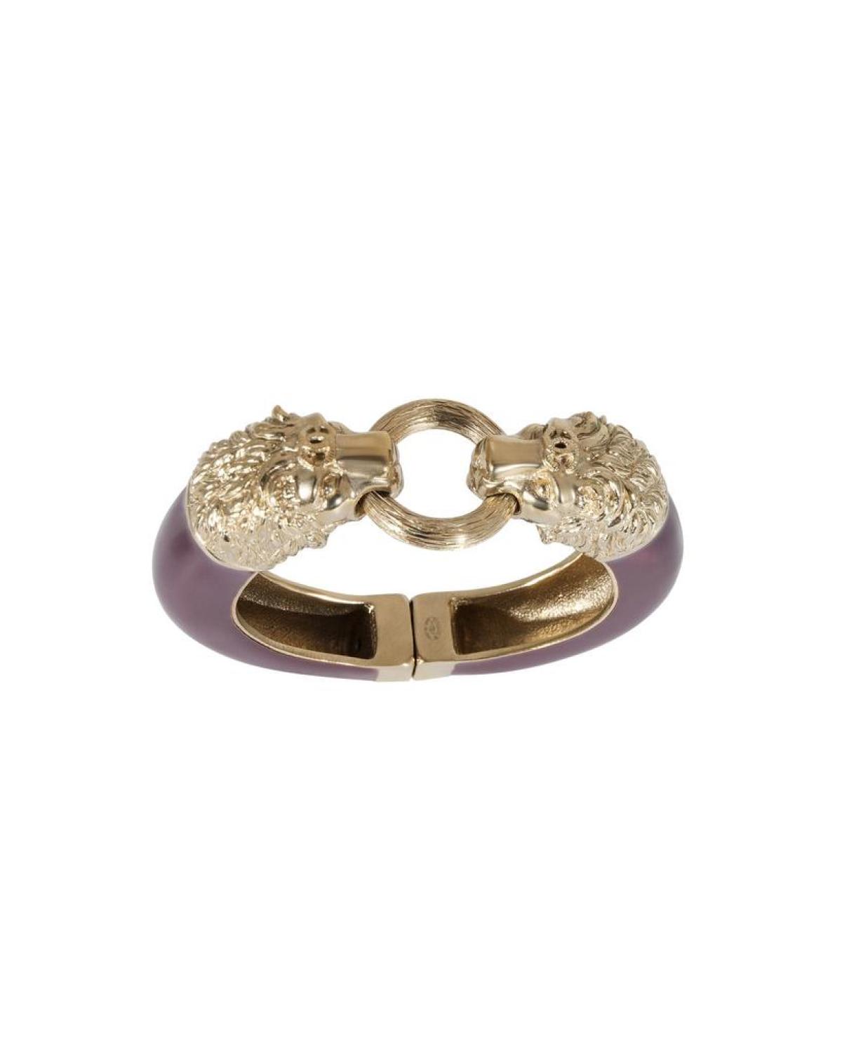 Chanel Lion Head Purple Enamel Gold Tone Cuff Bracelet