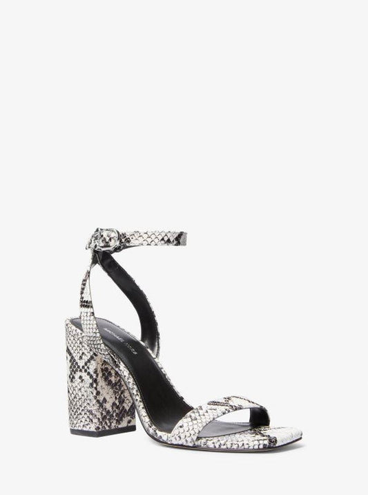 Merriam Snake Embossed Leather Block Heel Sandal