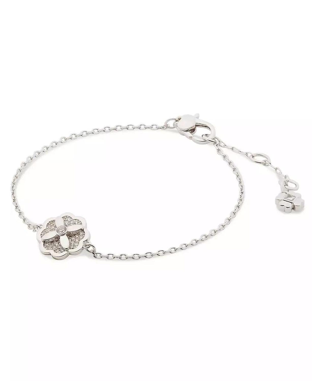 Silver-Tone Pavé Flower Charm Link Bracelet