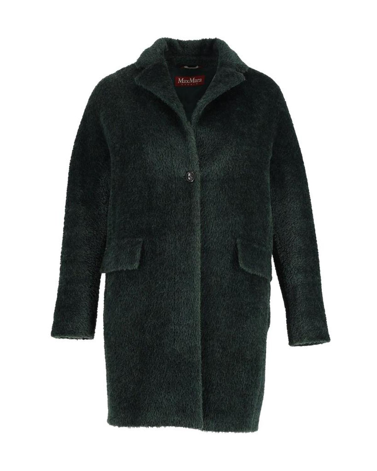 Max Mara Single-Breasted Coat in Green Alpaca Fur