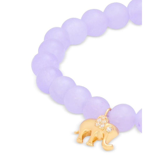 Gold-Tone Pavé Elephant Charm Gemstone Beaded Stretch Bracelet