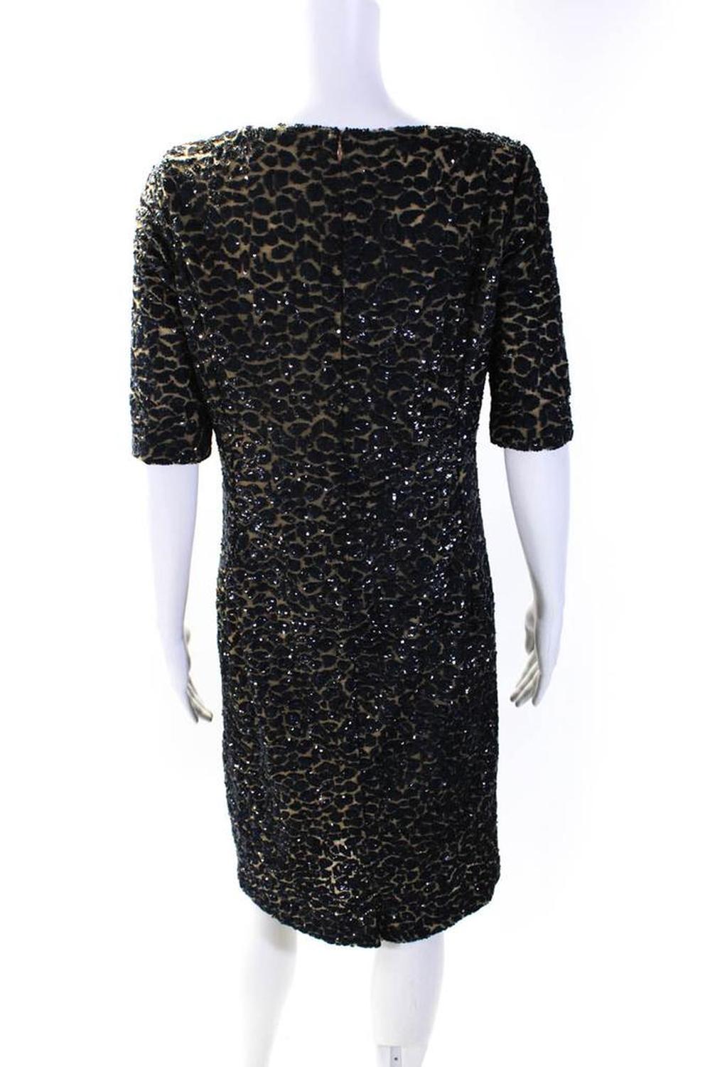 Michael Kors Collection Womens Short Sleeve Mesh Sequin Dress Brown Navy