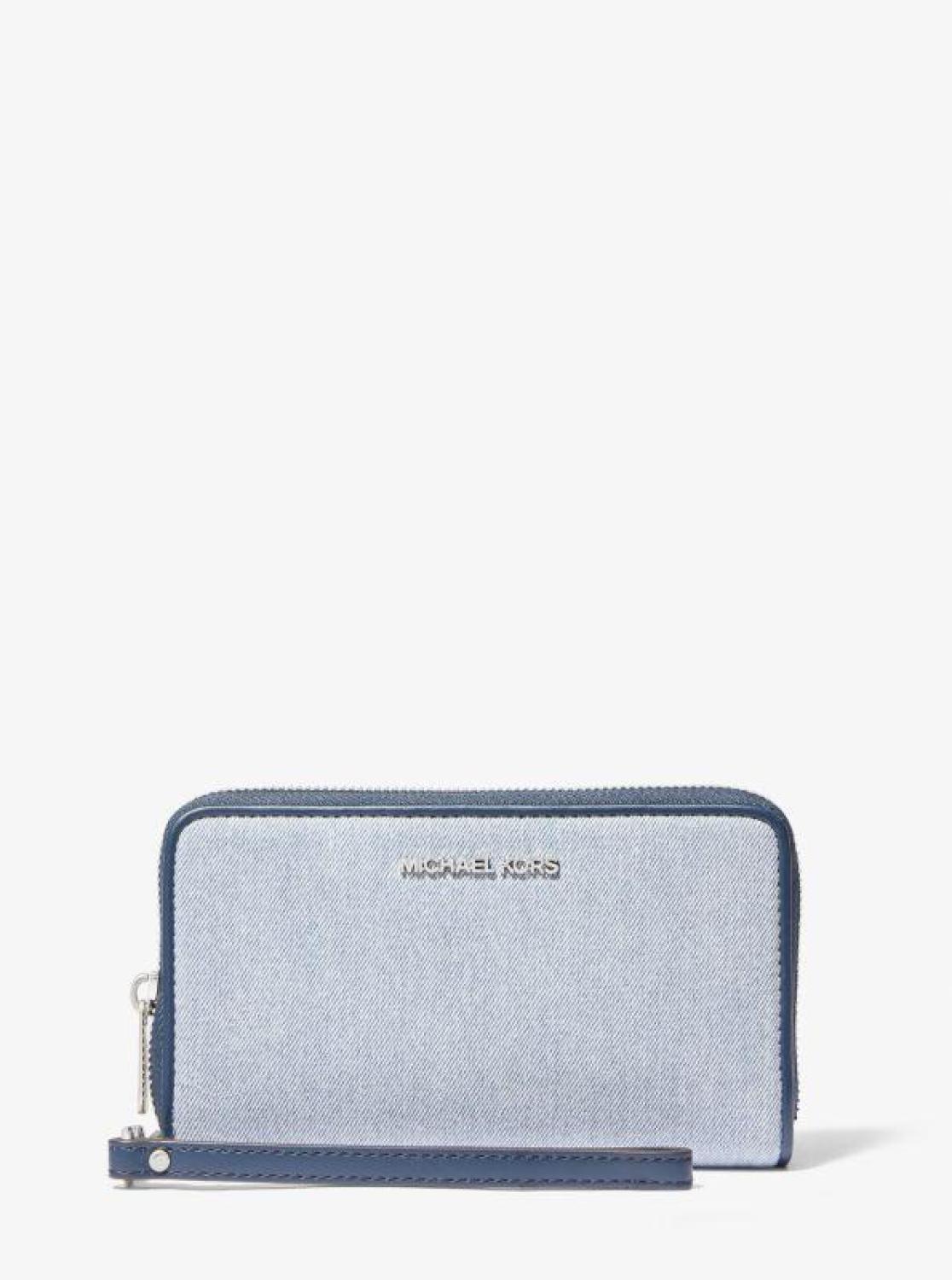 Jet Set Large Washed Denim Smartphone Wristlet