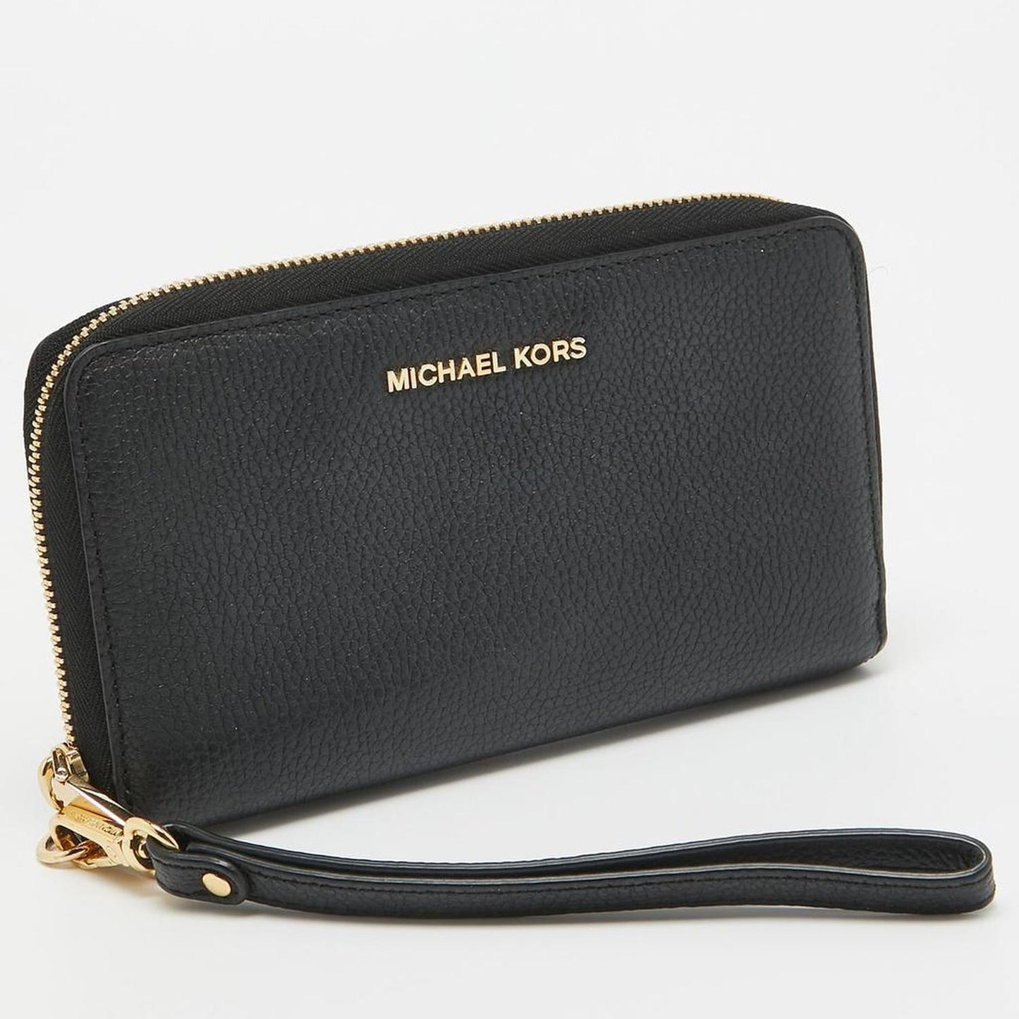 Michael Kors Black Leather Logo Zip Around Wristlet Wallet