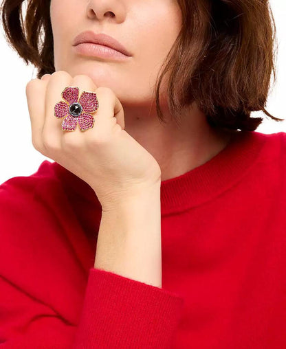 Gold-Tone Cubic Zirconia Flower Statement Ring