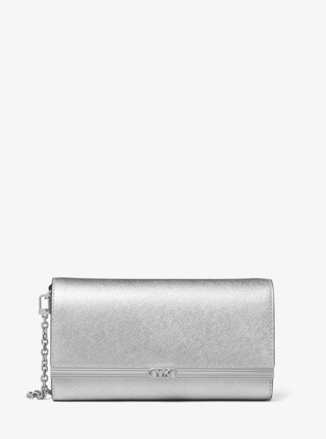 Mona Large Metallic Saffiano Leather Clutch