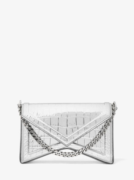 Manhatta Metallic Crocodile Embossed Leather Shoulder Bag