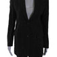 Women's Collared Long Sleeves Line Two Button Blazer Black