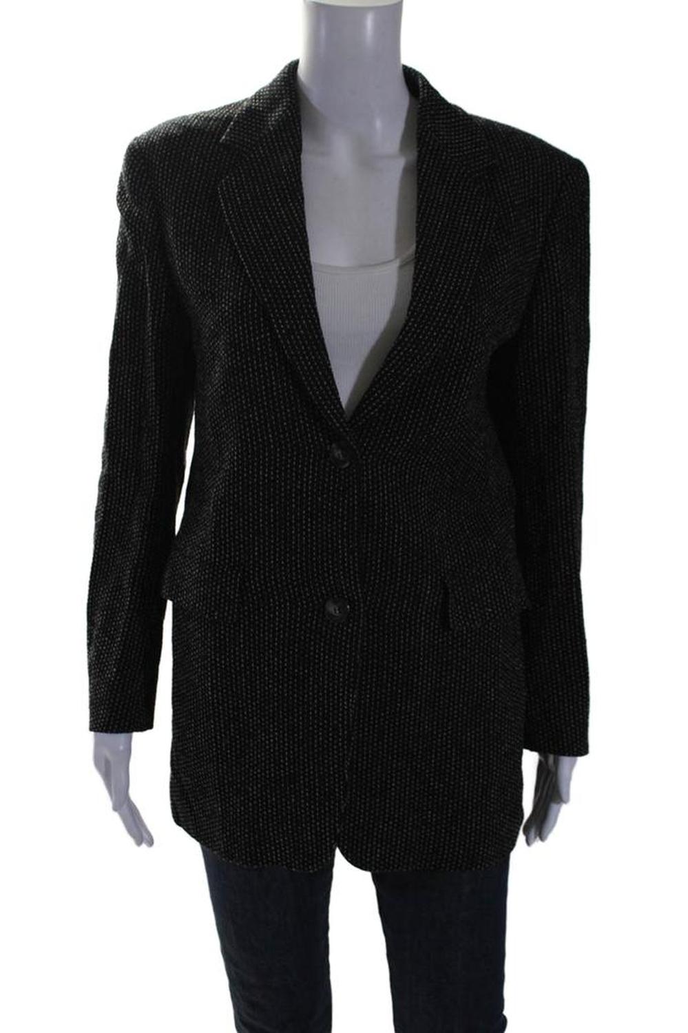 Women's Collared Long Sleeves Line Two Button Blazer Black