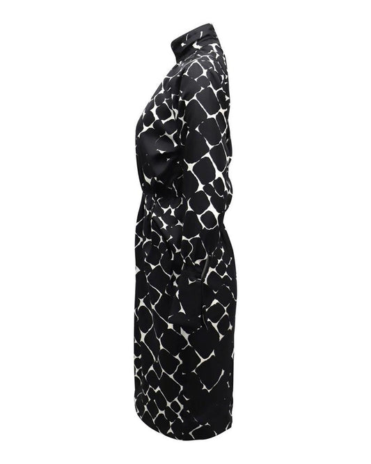 Marc Jacobs Turtleneck Printed Midi Dress in Black Silk