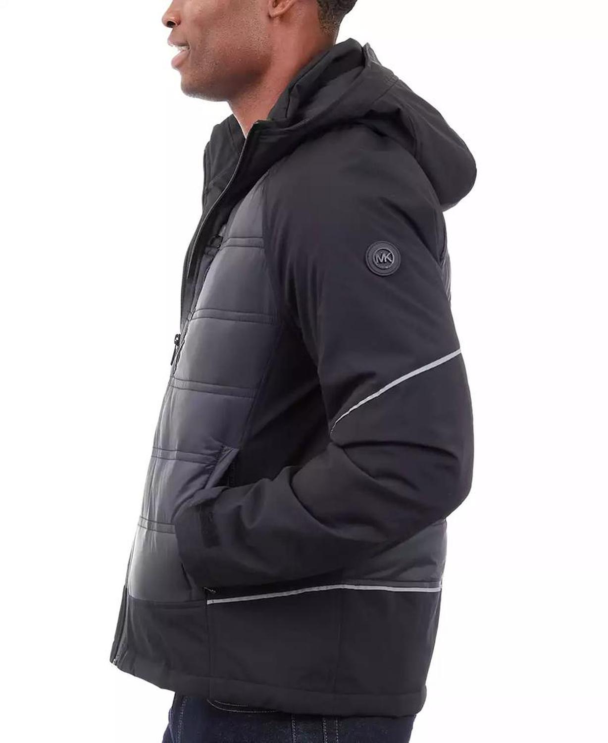 Men's Mixed-Media Full-Zip Hooded Jacket