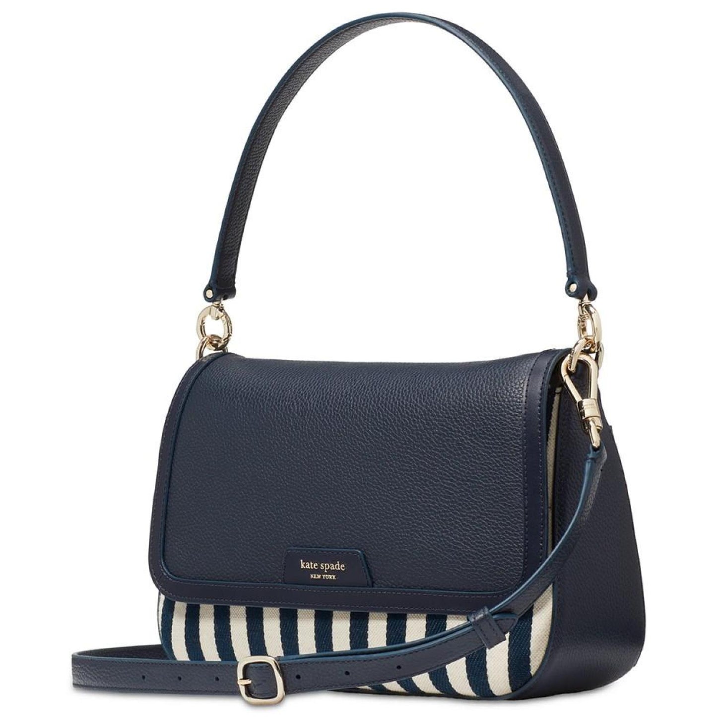 Hudson Striped Canvas Leather Flap Small Shoulder Bag