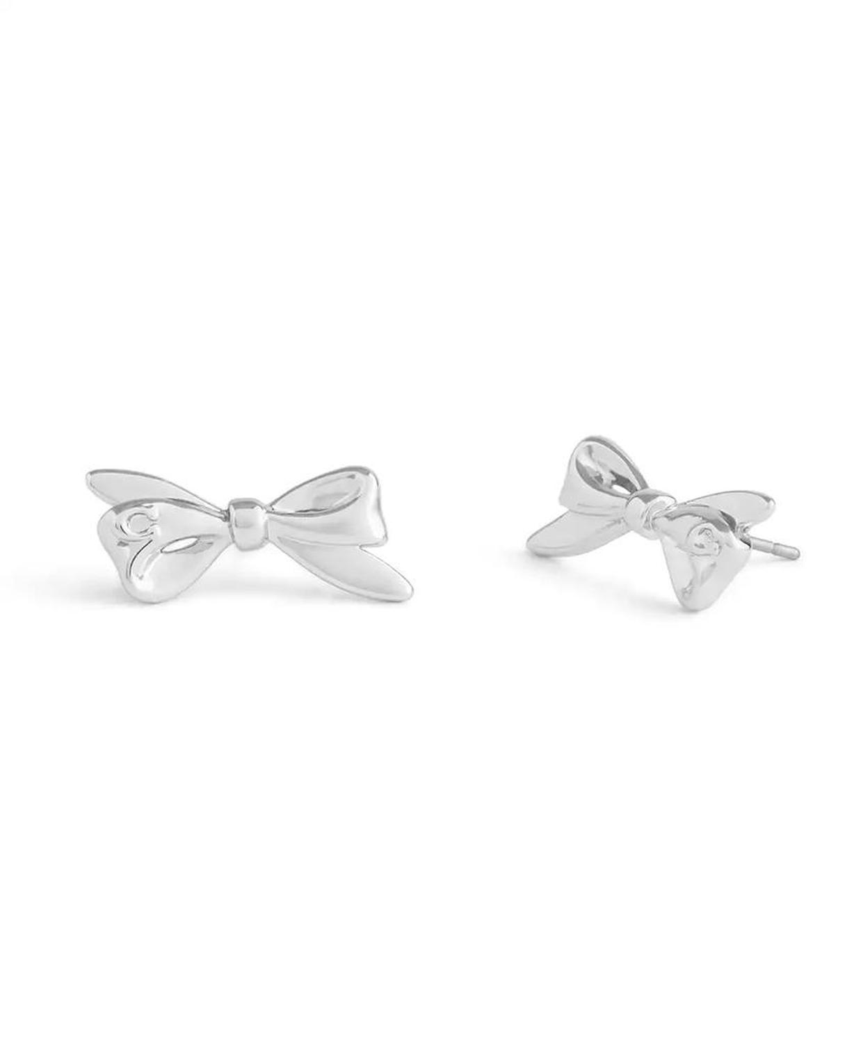 Rhodium Vintage Charms Signature Bow Stud Earrings