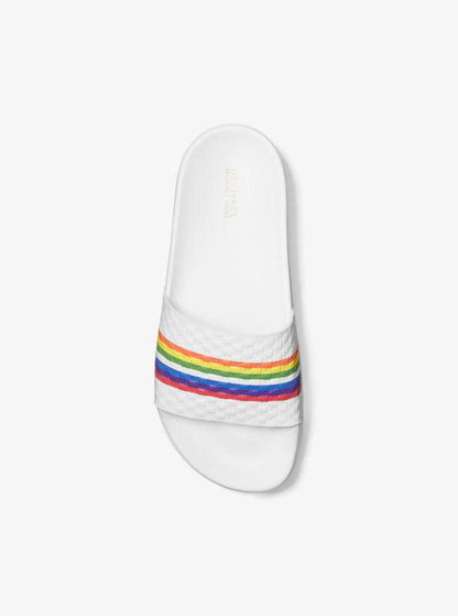 Tyra Rainbow Stripe Embossed Leather Slide Sandal