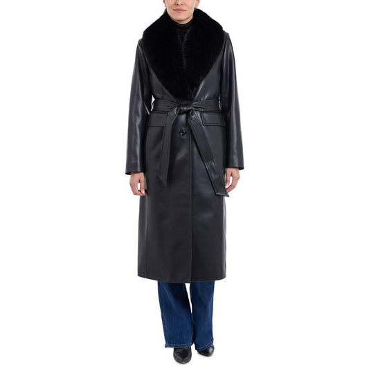 Women's Faux-Fur-Trim Faux-Leather Trench Coat