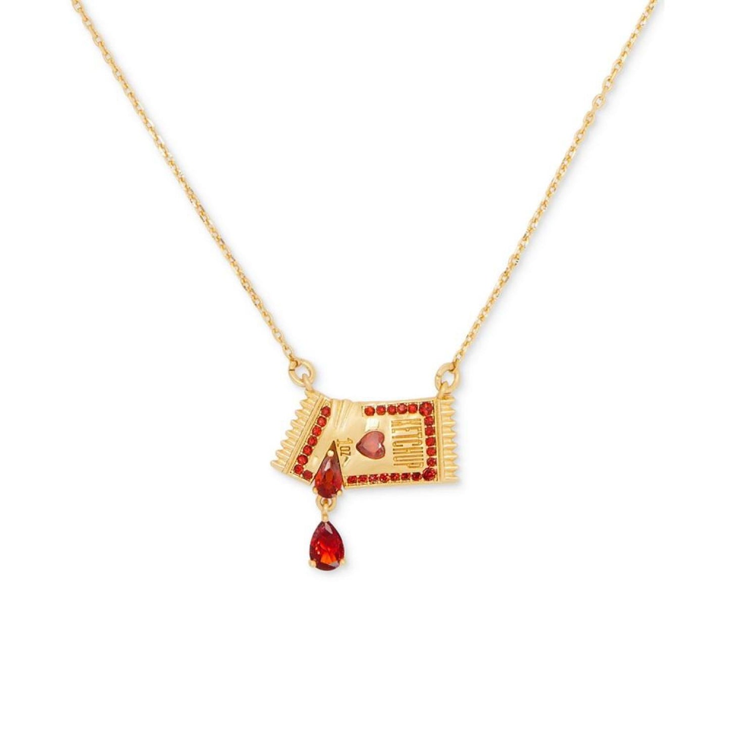 Gold-Tone Color Stone Ketchup Packet Pendant Necklace, 16" + 3" extender