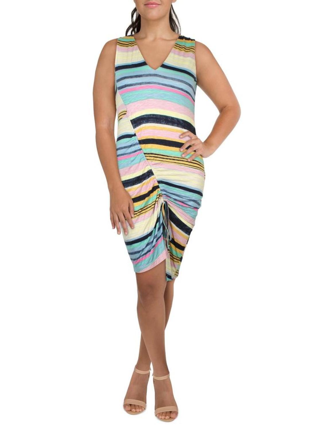 Womens Slub Striped Maxi Dress