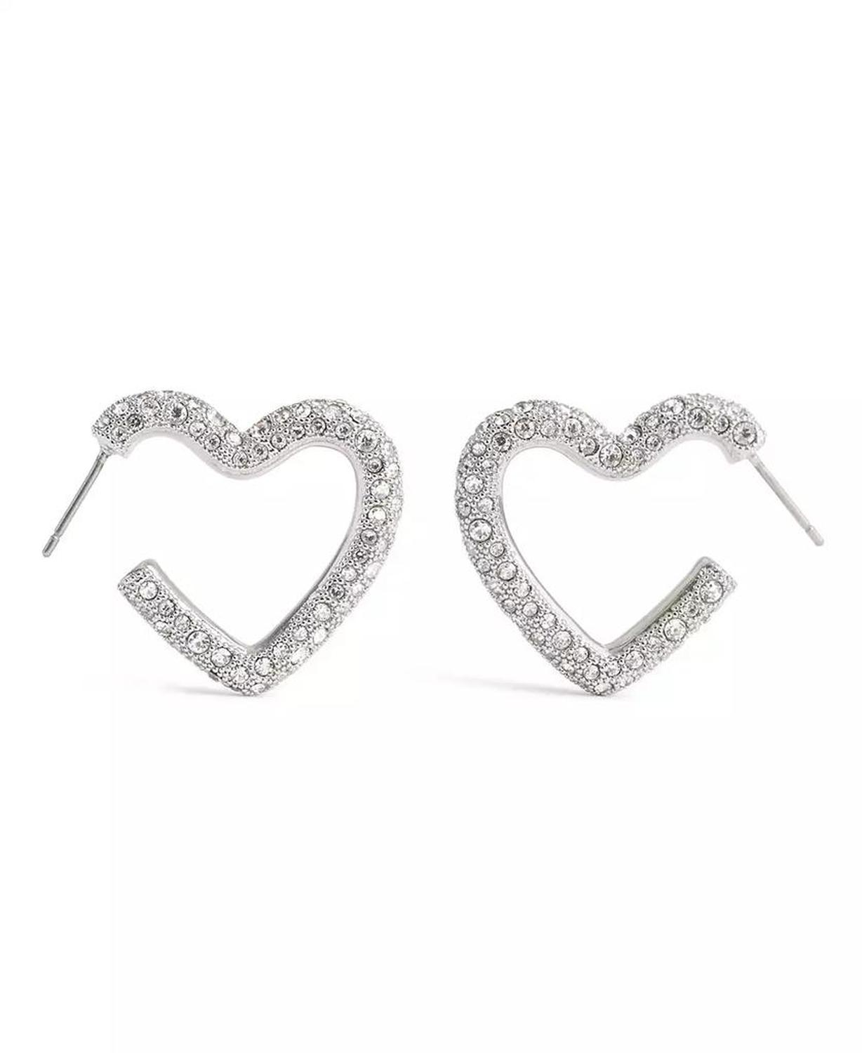 Faux Stone Pave Heart Hoop Earrings