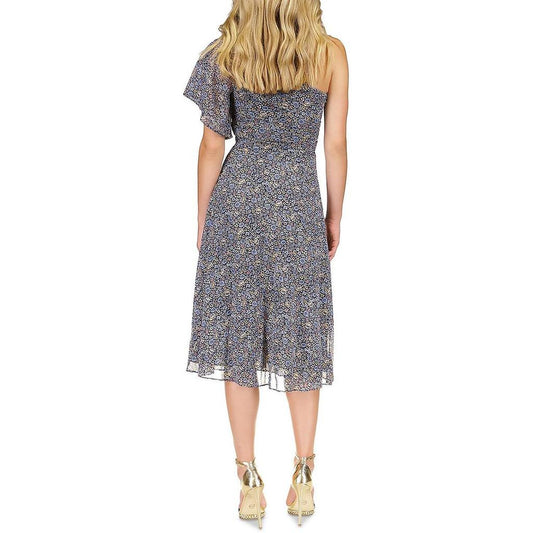 Womens Floral One Shoulder Midi Dress