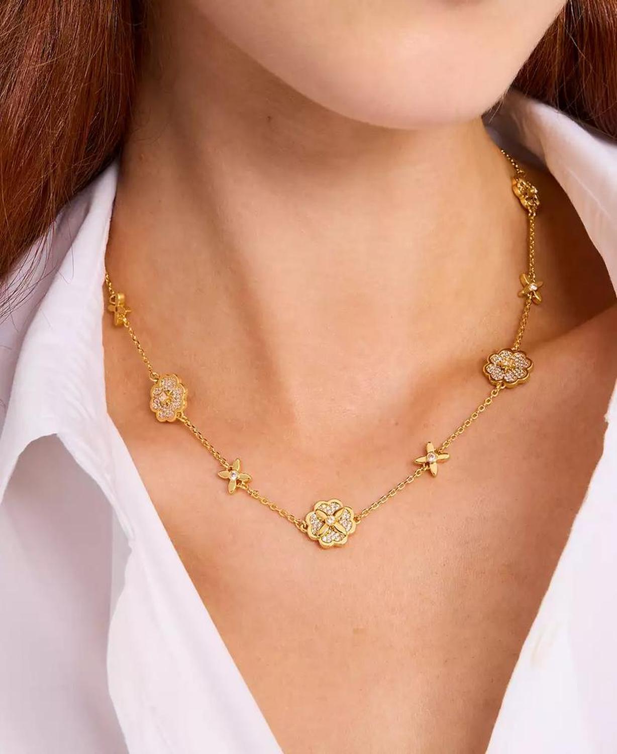 Gold-Tone Heritage Bloom Scatter Necklace, 16" + 3" extender